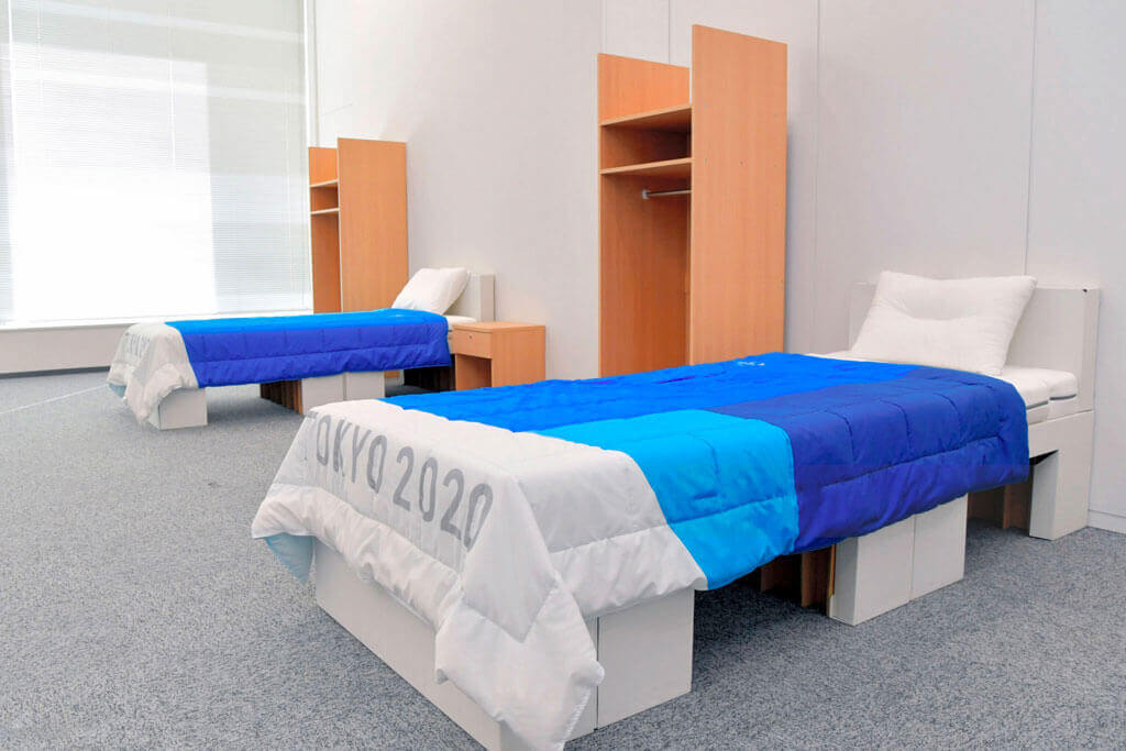 image showing the tokyo olympics 2020 is using cardboard beds for their athletes